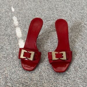 Gucci Red Women's Mules with Gold Buckle